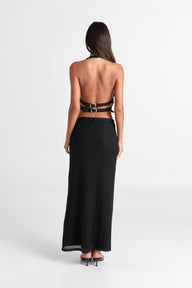 Pamme | Haven Derin V Halter Çift Bağcıklı Sırt Triko Crop Bluz Siyah