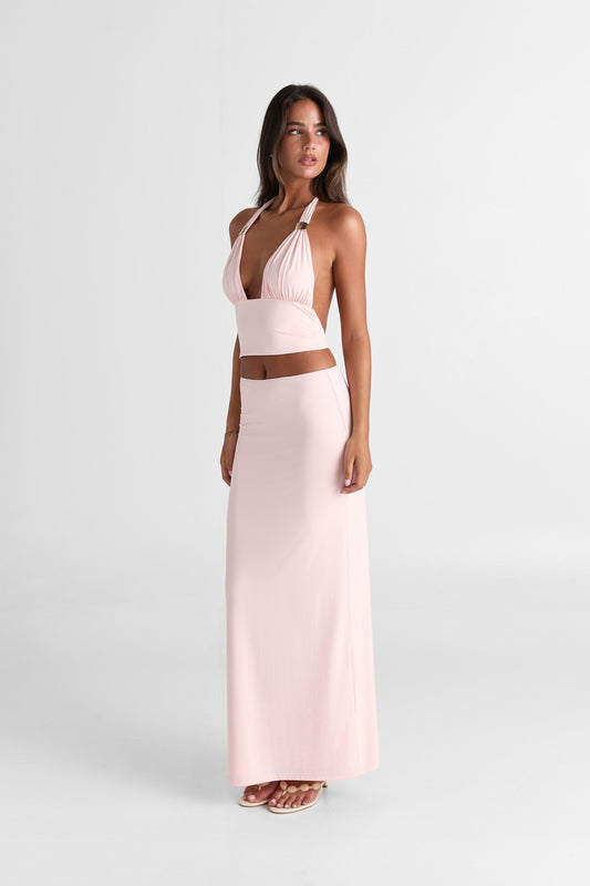 Pamme | Cleo Orta Bel Minimal Maxi Etek Pembe
