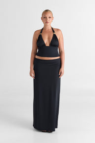 Pamme | Cleo Orta Bel Minimal Maxi Etek Siyah