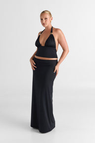Pamme | Cleo Orta Bel Minimal Maxi Etek Siyah