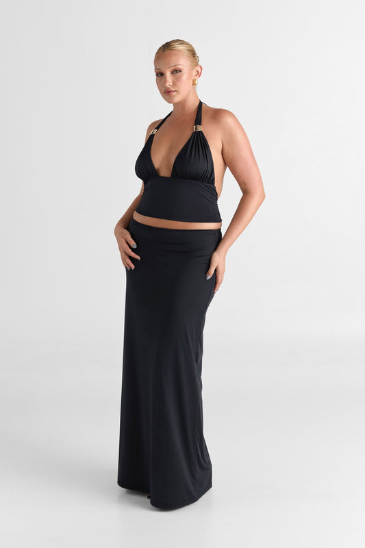 Pamme | Cleo Orta Bel Minimal Maxi Etek Siyah