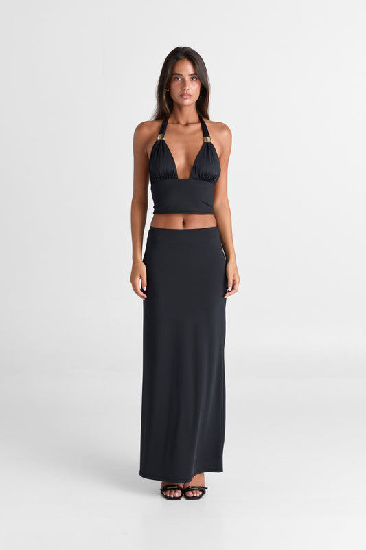 Pamme | Cleo Orta Bel Minimal Maxi Etek Siyah
