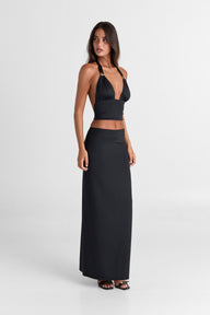 Pamme | Cleo Orta Bel Minimal Maxi Etek Siyah