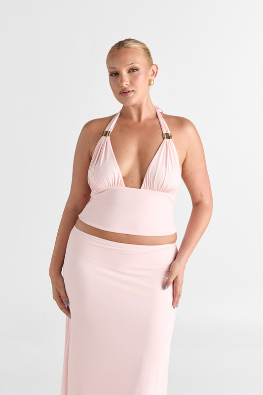 Pamme | Cleo Ayarlanabilir Halter Metal Detaylı Bluz Pembe