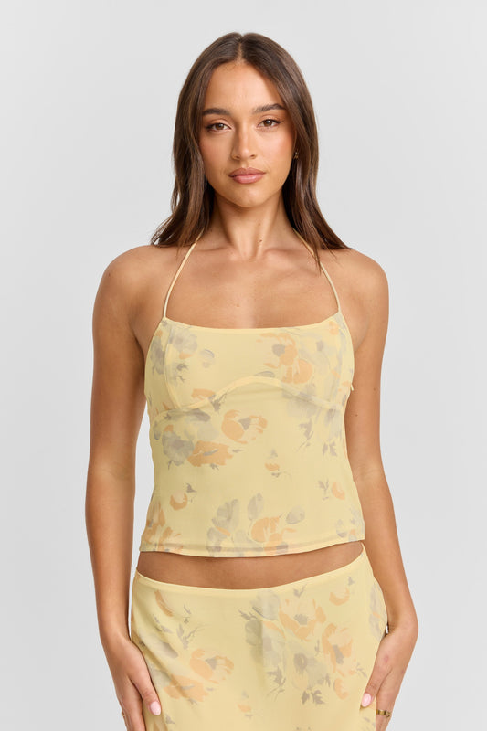 Pamme | Juniper Desenli Şifon Halter Askılı Bluz