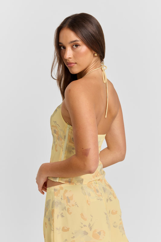 Pamme | Juniper Desenli Şifon Halter Askılı Bluz