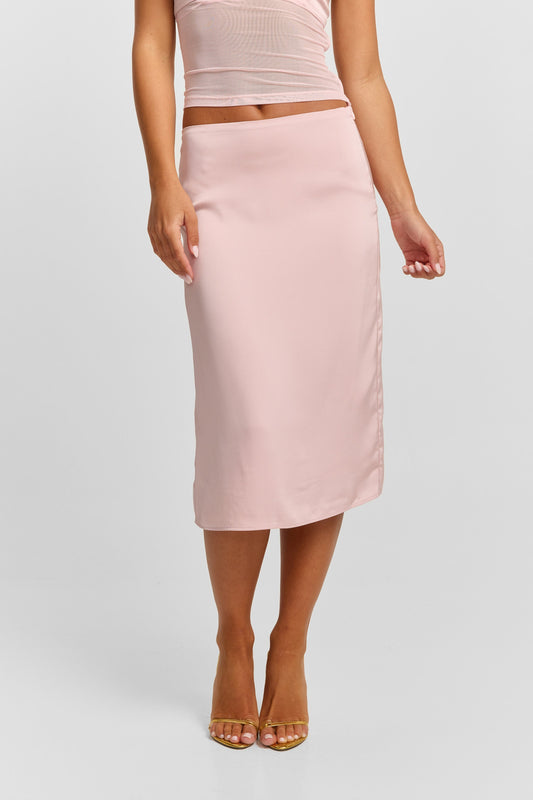 Anastasia Saten Midi Etek — Pembe