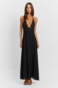 Pamme | Belladonna Halter Yaka Dantel Panelli Maxi Elbise Siyah