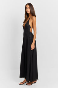 Pamme | Belladonna Halter Yaka Dantel Panelli Maxi Elbise Siyah