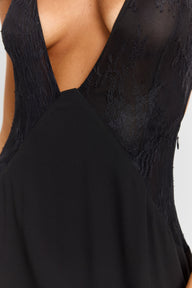 Pamme | Belladonna Halter Yaka Dantel Panelli Maxi Elbise Siyah