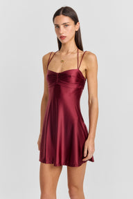 Pamme | Georgette Halter Çift Askılı Büzgülü Mini Elbise Kırmızı