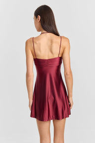 Pamme | Georgette Halter Çift Askılı Büzgülü Mini Elbise Kırmızı