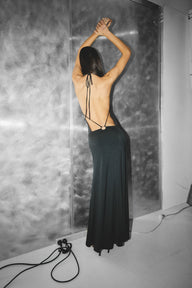 Pamme | Giselle Halter Yaka Sırt Dekolteli Minimal Maxi Elbise Siyah