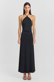 Pamme | Giselle Halter Yaka Sırt Dekolteli Minimal Maxi Elbise Siyah