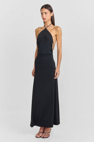 Pamme | Giselle Halter Yaka Sırt Dekolteli Minimal Maxi Elbise Siyah