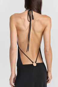 Pamme | Giselle Halter Yaka Sırt Dekolteli Minimal Maxi Elbise Siyah