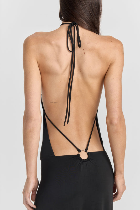 Pamme | Giselle Halter Yaka Sırt Dekolteli Minimal Maxi Elbise Siyah