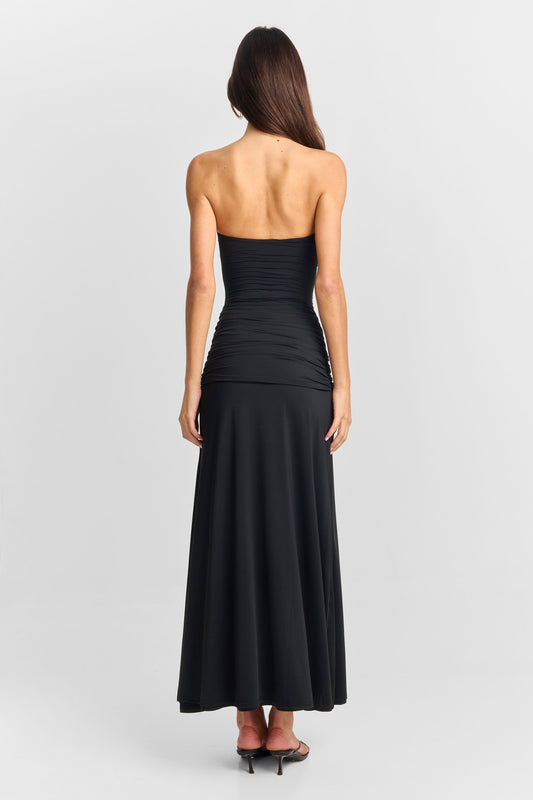 Pamme | Elodie Ayarlanabilir Bağcıklı Drape Detaylı Maxi Elbise Siyah