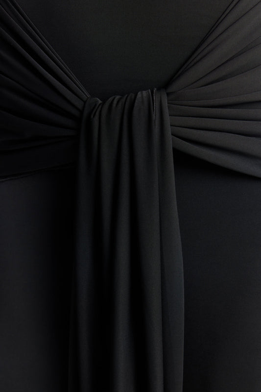 Pamme | Elodie Ayarlanabilir Bağcıklı Drape Detaylı Maxi Elbise Siyah