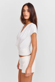 Pamme | Brigitte Kruvaze Yaka Drape Detaylı Bluz Beyaz