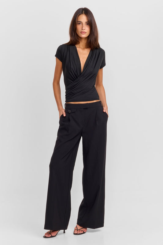 Pamme | Brigitte Kruvaze Yaka Drape Detaylı Bluz Siyah