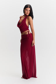 Pamme | Aubrey Kiraz Kırmızısı Degaje Yaka Sırt Dekolteli Bluz Kırmızı