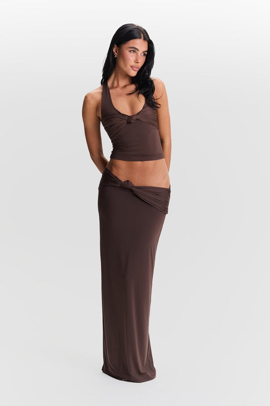 Pamme | Blair Burgu Detaylı Halter Bluz Kahve