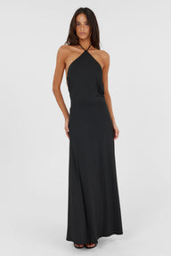 Pamme | Giselle Halter Yaka Sırt Dekolteli Minimal Maxi Elbise Siyah