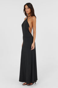 Pamme | Giselle Halter Yaka Sırt Dekolteli Minimal Maxi Elbise Siyah