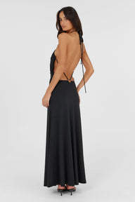 Pamme | Giselle Halter Yaka Sırt Dekolteli Minimal Maxi Elbise Siyah