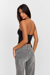 Pamme | Ivy Halter Yaka Tül Bel Panelli Bluz Siyah