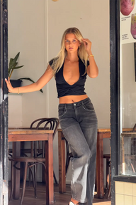 Pamme | Arielle Kap Kollu Burgu Detaylı Bluz Siyah