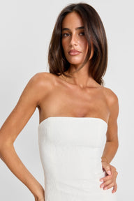 Pamme | Fleur Straplez Dantel Mini Elbise Beyaz