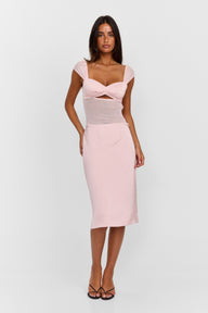 Anastasia Saten Midi Etek — Pembe
