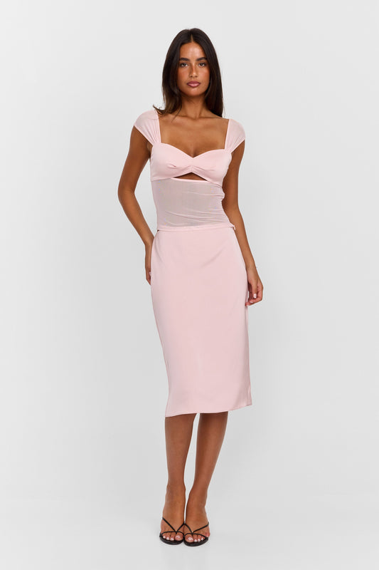 Anastasia Saten Midi Etek — Pembe