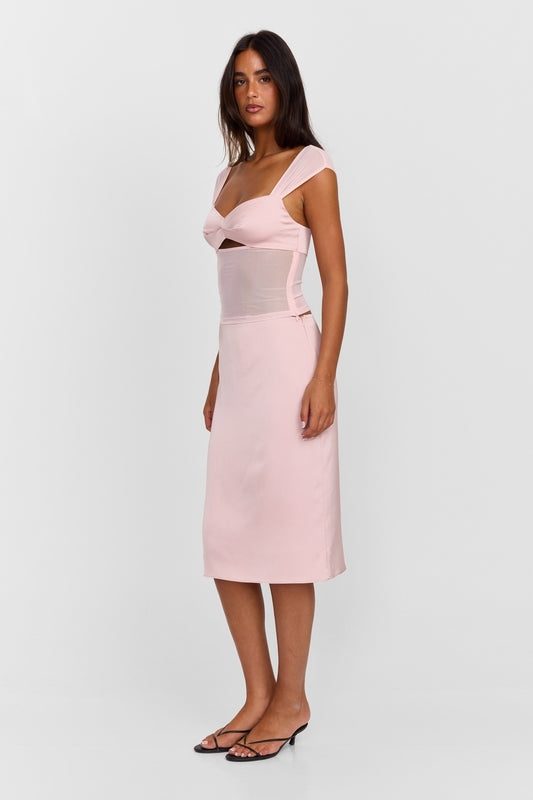 Anastasia Saten Midi Etek — Pembe