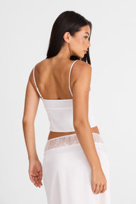 Pamme | Fleur Dantel Detaylı İnce Askılı Saten Bluz Beyaz