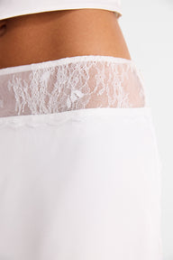 Pamme | Fleur Dantel Bel Detaylı Saten Midi Etek Beyaz