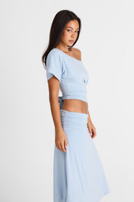 Pamme | Lorelei Oversize Büzgülü Bağcık Sırt Bluz Mavi
