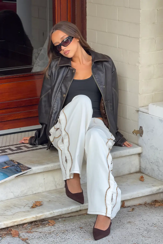 Alix Deri Görünümlü Oversize Ceket — Kahve
