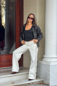Alix Deri Görünümlü Oversize Ceket — Kahve