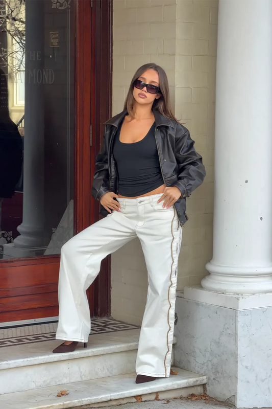 Alix Deri Görünümlü Oversize Ceket — Kahve
