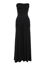 Pamme | Elodie Ayarlanabilir Bağcıklı Drape Detaylı Maxi Elbise Siyah