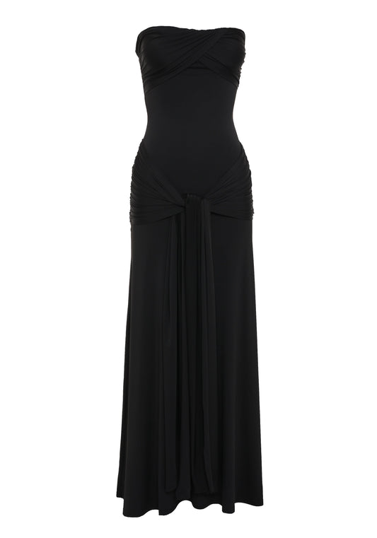 Pamme | Elodie Ayarlanabilir Bağcıklı Drape Detaylı Maxi Elbise Siyah