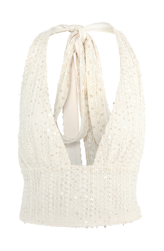 Pamme | Aspyn Payetli Triko Halter Bluz