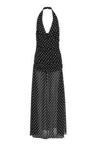 Pamme | Clara Puantiyeli Şifon Drape Yaka Maxi Elbise Siyah