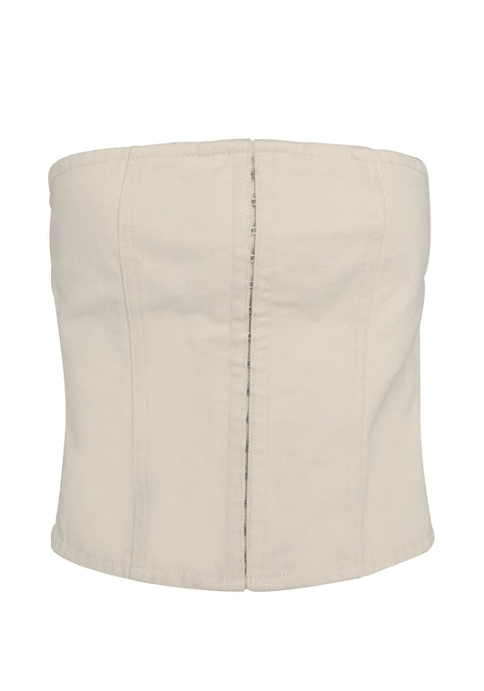 Pamme | Elira Straplez Panelli Denim Korse Bluz Krem