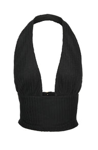 Pamme | Haven Derin V Halter Çift Bağcıklı Sırt Triko Crop Bluz Siyah