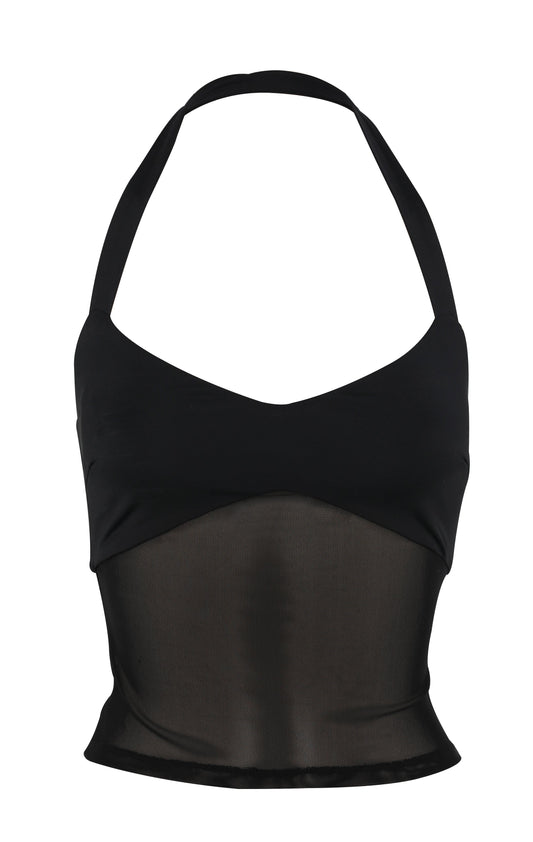Pamme | Ivy Halter Yaka Tül Bel Panelli Bluz Siyah