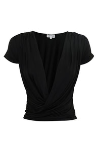 Pamme | Brigitte Kruvaze Yaka Drape Detaylı Bluz Siyah